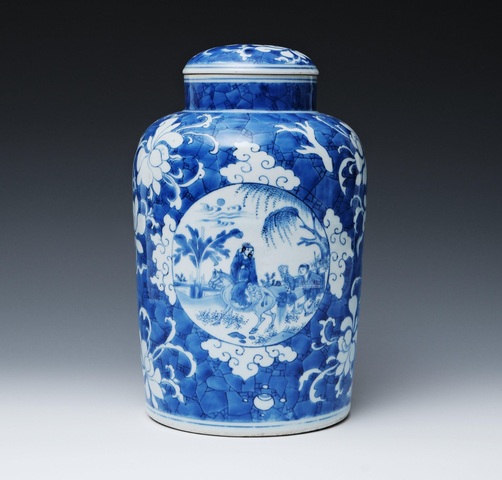 古玩陶瓷明末清初青花人物蓋罐真品鑒賞圖