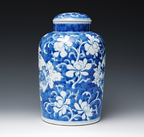 古玩陶瓷明末清初青花人物蓋罐真品鑒賞圖