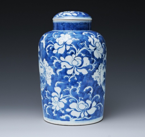 古玩陶瓷明末清初青花人物蓋罐真品鑒賞圖