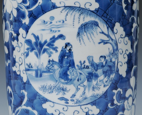 古玩陶瓷明末清初青花人物蓋罐真品鑒賞圖