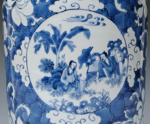 古玩陶瓷明末清初青花人物蓋罐真品鑒賞圖
