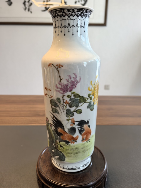 古玩陶瓷民國細路粉彩大吉圖瓶真品鑒賞圖