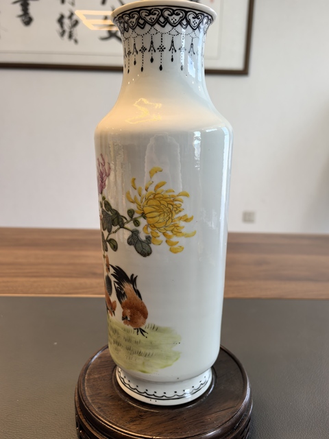 古玩陶瓷民國細路粉彩大吉圖瓶真品鑒賞圖