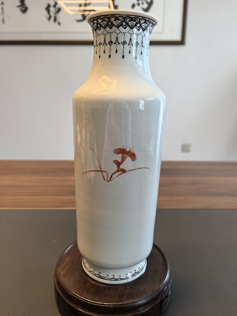 古玩陶瓷民國細路粉彩大吉圖瓶真品鑒賞圖