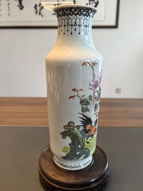 古玩陶瓷民國細路粉彩大吉圖瓶真品鑒賞圖
