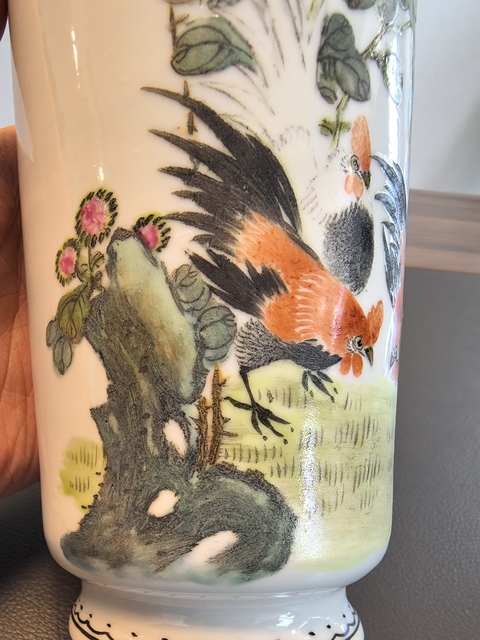 古玩陶瓷民國細路粉彩大吉圖瓶真品鑒賞圖