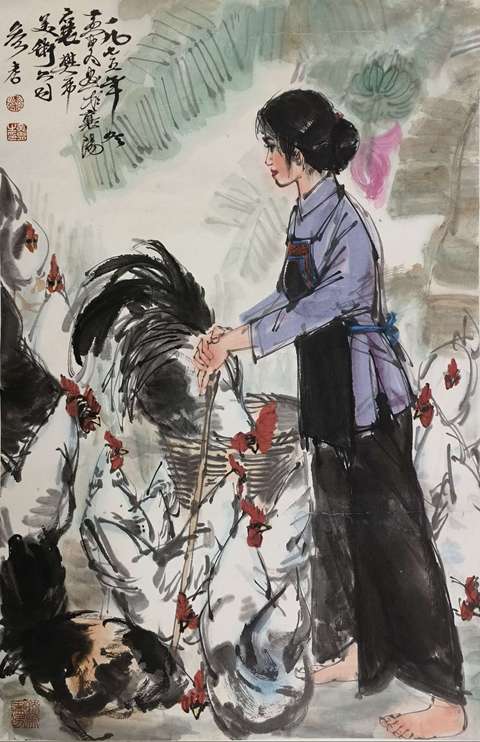古玩字畫黃胄飼雞圖拍賣,當(dāng)前價格280000元