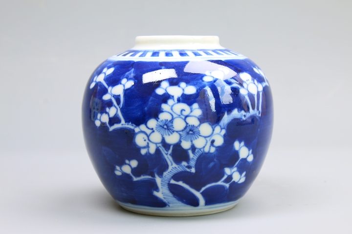 古玩陶瓷清晚期·青花留白折枝冰梅紋罐真品鑒賞圖