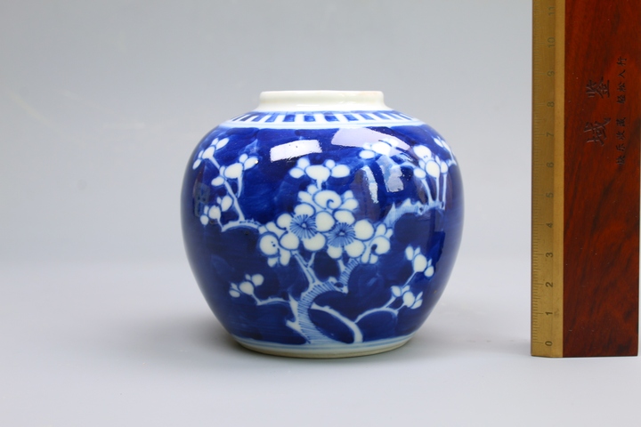 古玩陶瓷清晚期·青花留白折枝冰梅紋罐真品鑒賞圖