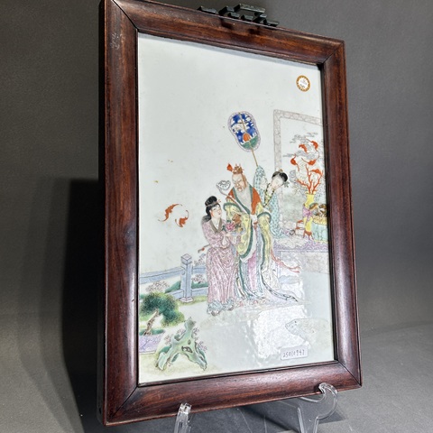 古玩陶瓷粉彩拜壽圖瓷板拍賣，當前價格12000元