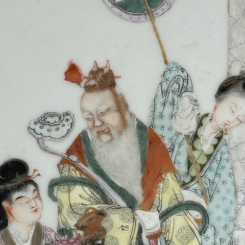 古玩陶瓷粉彩拜壽圖瓷板拍賣，當前價格12000元
