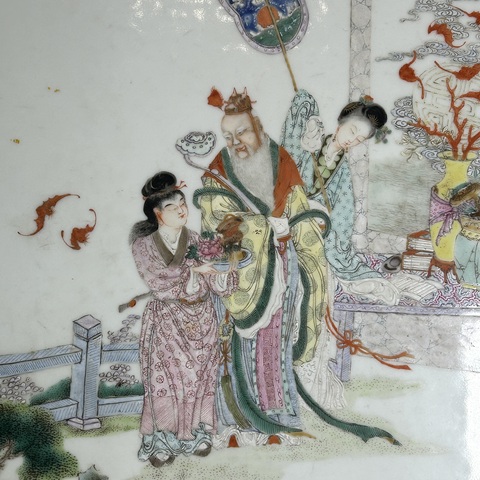 古玩陶瓷粉彩拜壽圖瓷板拍賣，當前價格12000元