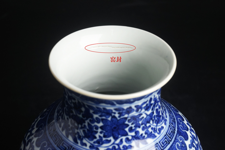 古玩陶瓷清末民初·青花纏枝花卉開窗三多紋輔首尊真品鑒賞圖