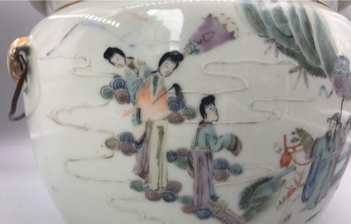 古玩陶瓷【清·人物故事紋粉彩四系粥罐】拍賣，當前價格5888元