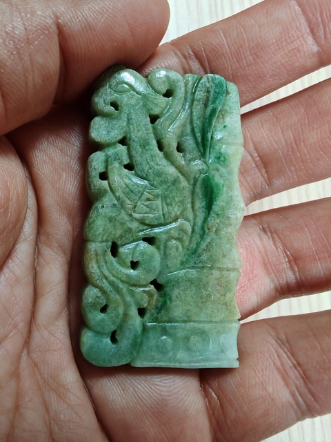 古玩玉器翡翠雕“鳳鳴在竹”佩真品鑒賞圖