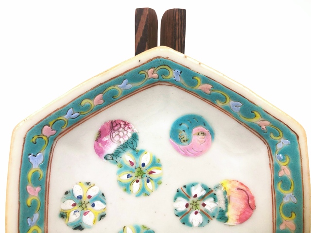 古玩陶瓷清晚期·粉彩皮球花貢盤真品鑒賞圖