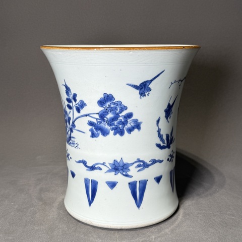古玩陶瓷清順治 青花花鳥紋花觚真品鑒賞圖