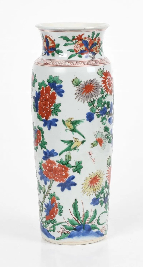 古玩陶瓷青花五彩花鳥紋筒瓶真品鑒賞圖