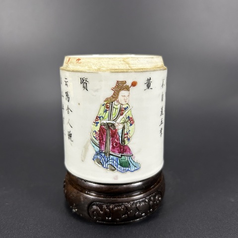 古玩陶瓷粉彩無雙譜人物蓋缸真品鑒賞圖