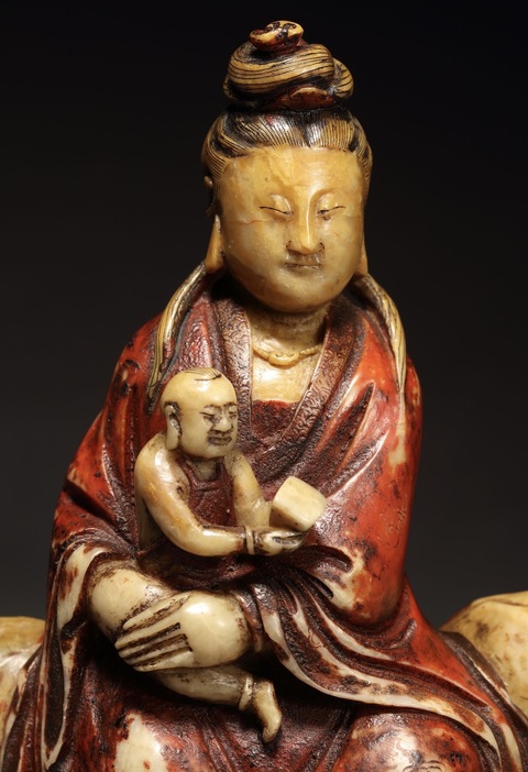 古玩玉器清 壽山石加彩童子觀音像（來自嘉德）拍賣，當前價格8300元