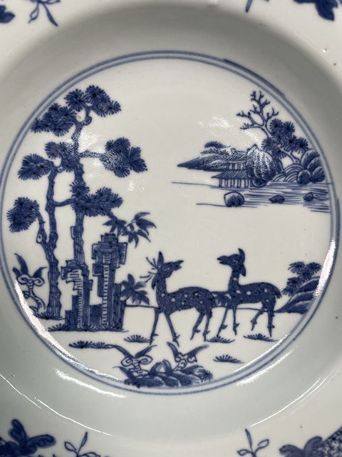 古玩陶瓷清康雍 極品青花雙鹿圖八方盤 真品鑒賞圖