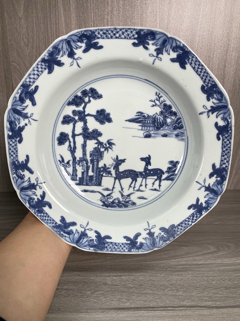 古玩陶瓷清康雍 極品青花雙鹿圖八方盤 真品鑒賞圖