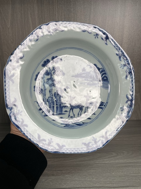 古玩陶瓷清康雍 極品青花雙鹿圖八方盤拍賣,當前價格1680元