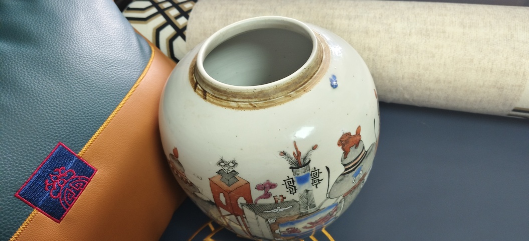 古玩陶瓷博古圖粉彩罐真品鑒賞圖