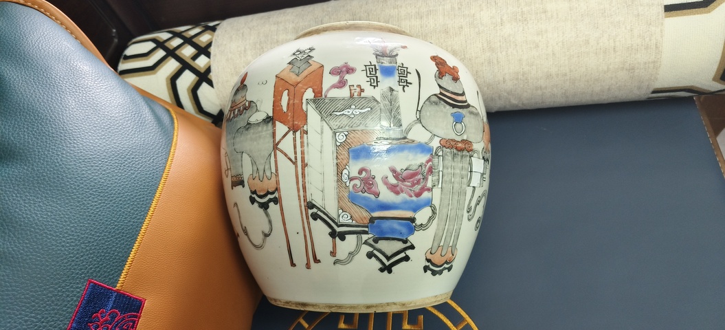 古玩陶瓷博古圖粉彩罐真品鑒賞圖