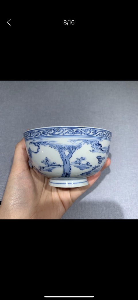 古玩陶瓷青花人物故事紋茶碗真品鑒賞圖