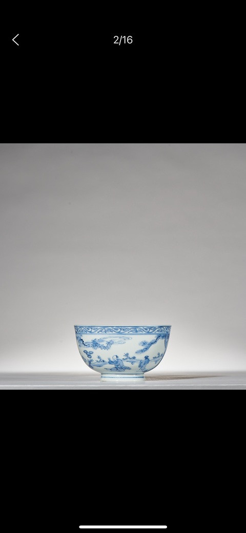 古玩陶瓷青花人物故事紋茶碗真品鑒賞圖