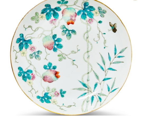 古玩陶瓷粉彩賴瓜紋臥盤真品鑒賞圖