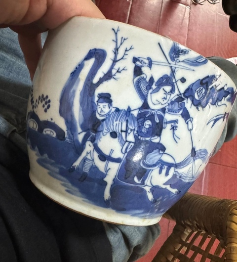 古玩陶瓷青花刀馬人物蓋缸真品鑒賞圖