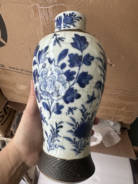 古玩陶瓷哥釉青花花鳥紋雞腿瓶拍賣，當前價格2000元