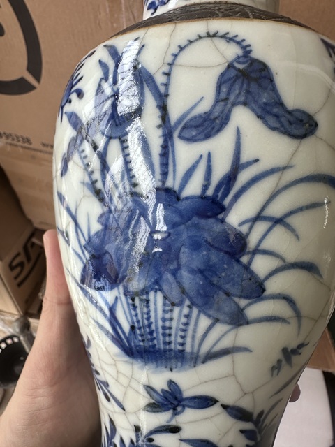 古玩陶瓷哥釉青花花鳥紋雞腿瓶拍賣，當前價格2000元