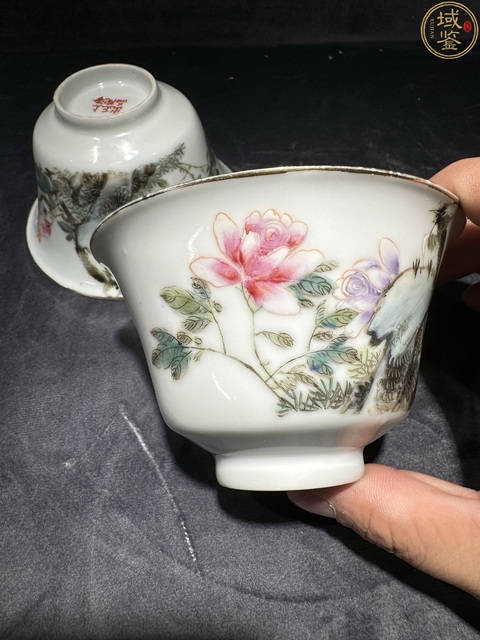 古玩陶瓷民國·粉彩富貴白頭紋茶碗一對拍賣，當前價格2800元