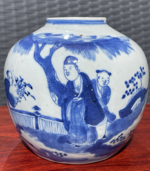 古玩陶瓷人物紋青花罐真品鑒賞圖