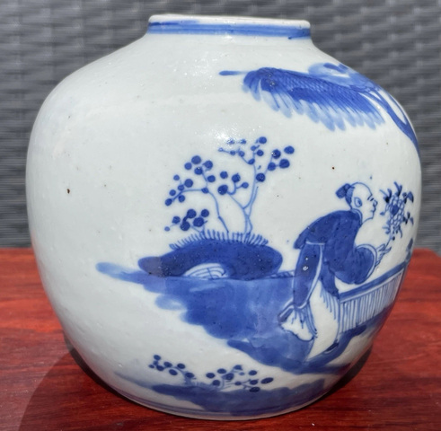 古玩陶瓷人物紋青花罐真品鑒賞圖