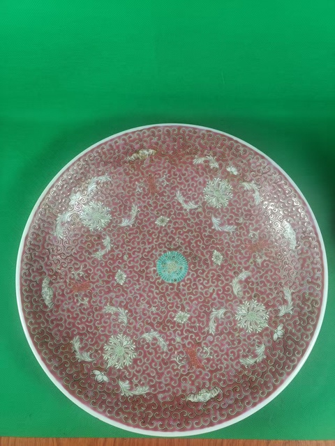 古玩陶瓷胭脂粉彩花卉紋雙底盤真品鑒賞圖