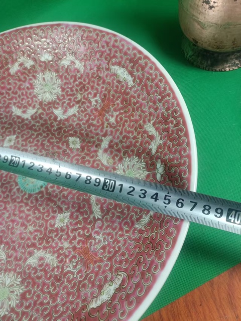 古玩陶瓷胭脂粉彩花卉紋雙底盤真品鑒賞圖