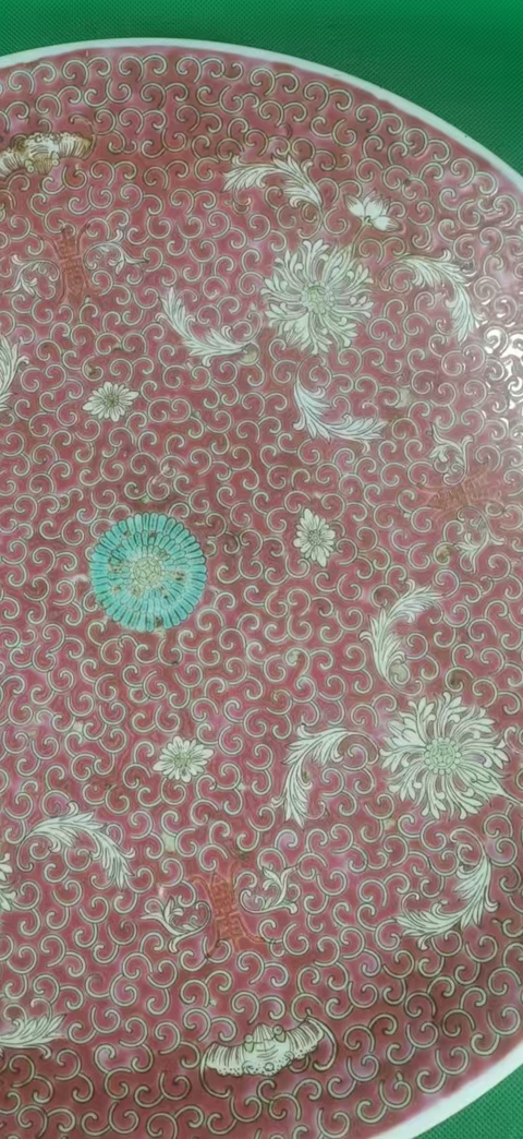 古玩陶瓷胭脂粉彩花卉紋雙底盤真品鑒賞圖