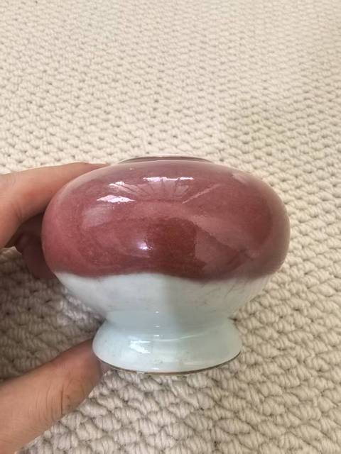 古玩陶瓷紅釉瓷豆或者水盂真品鑒賞圖
