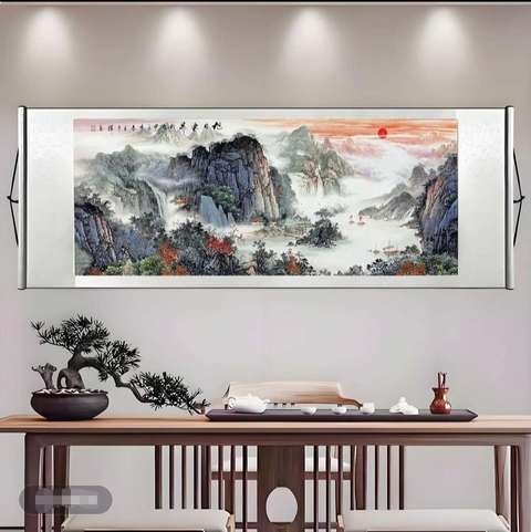 古玩字畫爭輝款寫意山水真品鑒賞圖