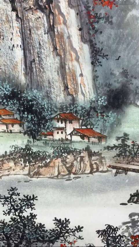 古玩字畫爭輝款寫意山水真品鑒賞圖