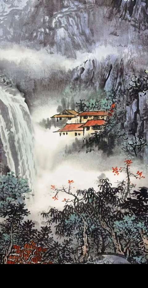 古玩字畫爭輝款寫意山水真品鑒賞圖