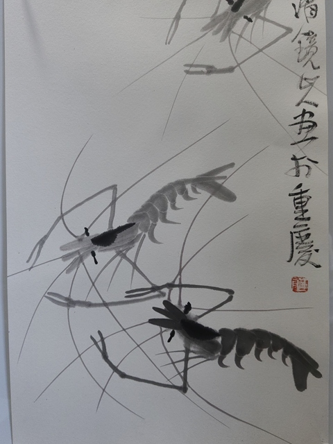 古玩字畫陳千文《游蝦》真品鑒賞圖