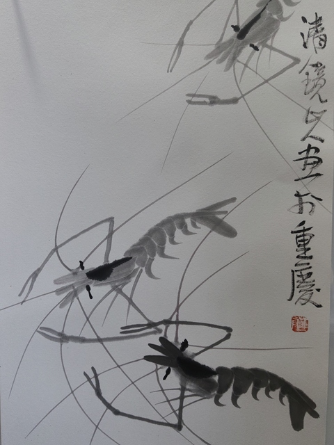 古玩字畫陳千文《游蝦》真品鑒賞圖