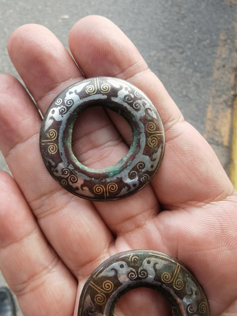 古玩銅器錯金銀青銅環真品鑒賞圖