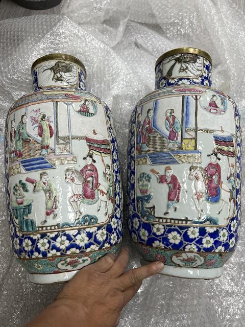 古玩陶瓷人物紋粉彩瓶真品鑒賞圖
