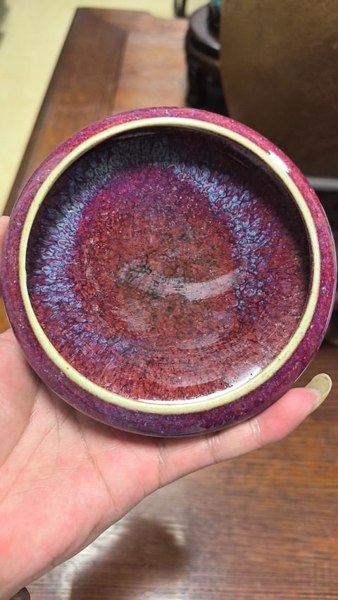 古玩陶瓷鈞紅窯變釉水洗真品鑒賞圖